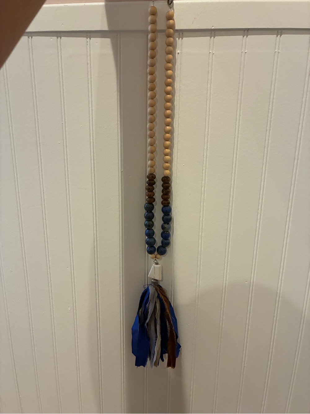 Beaded Tassel Necklace - Blue & Natural